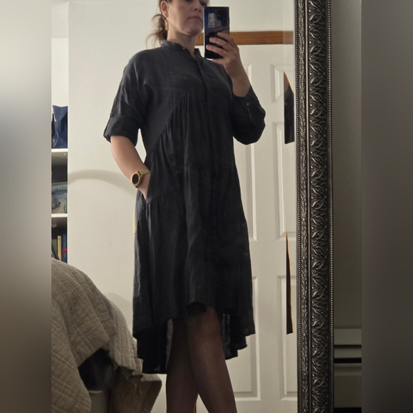 100% LINEN Elegant Gray Women's Dress - Picture 10 of 12